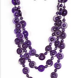 Purple and brown wood necklace and earring set